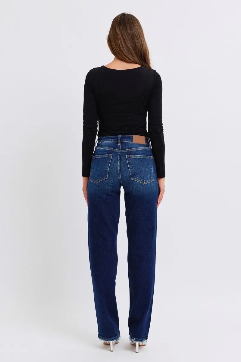 Trendsi Judy Blue Jeans Women's Everyday Raw Hem Straight Leg Denim Comfort Stretch
