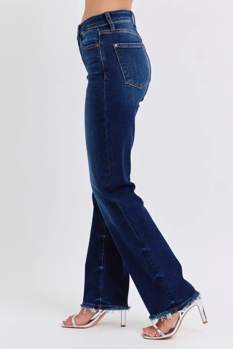 Trendsi Judy Blue Jeans Women's Everyday Raw Hem Straight Leg Denim Comfort Stretch