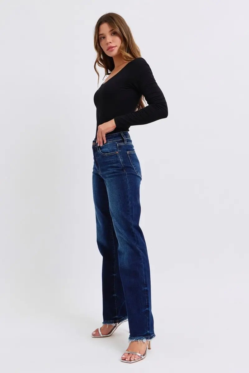 Trendsi Judy Blue Jeans Women's Everyday Raw Hem Straight Leg Denim Comfort Stretch