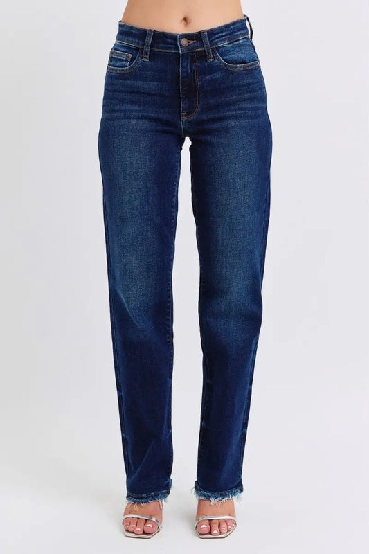 Trendsi Judy Blue Jeans Women's Everyday Raw Hem Straight Leg Denim Comfort Stretch