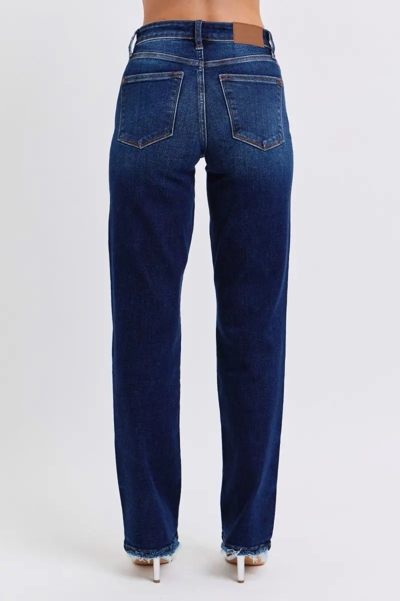 Trendsi Judy Blue Jeans Women's Everyday Raw Hem Straight Leg Denim Comfort Stretch