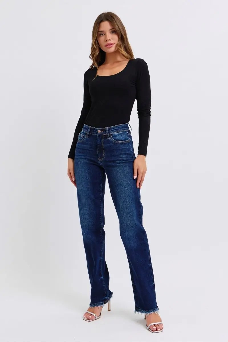 Trendsi Judy Blue Jeans Women's Everyday Raw Hem Straight Leg Denim Comfort Stretch