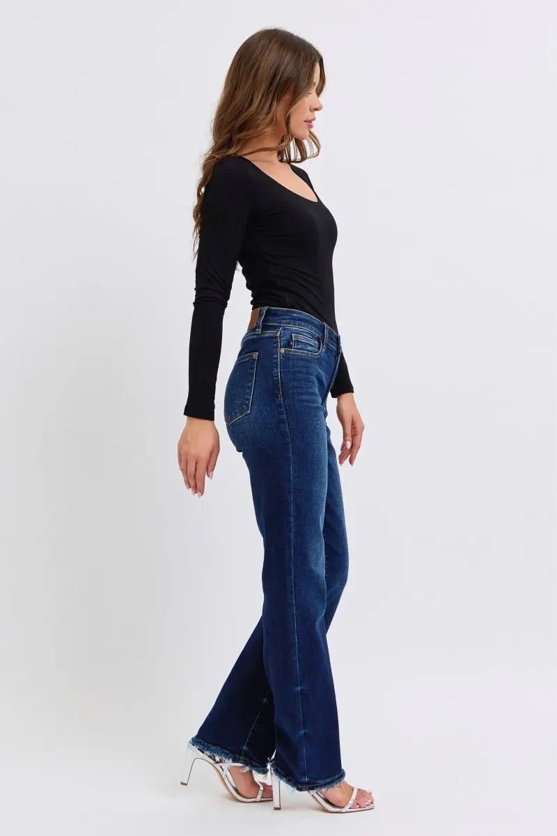 Trendsi Judy Blue Jeans Women's Everyday Raw Hem Straight Leg Denim Comfort Stretch