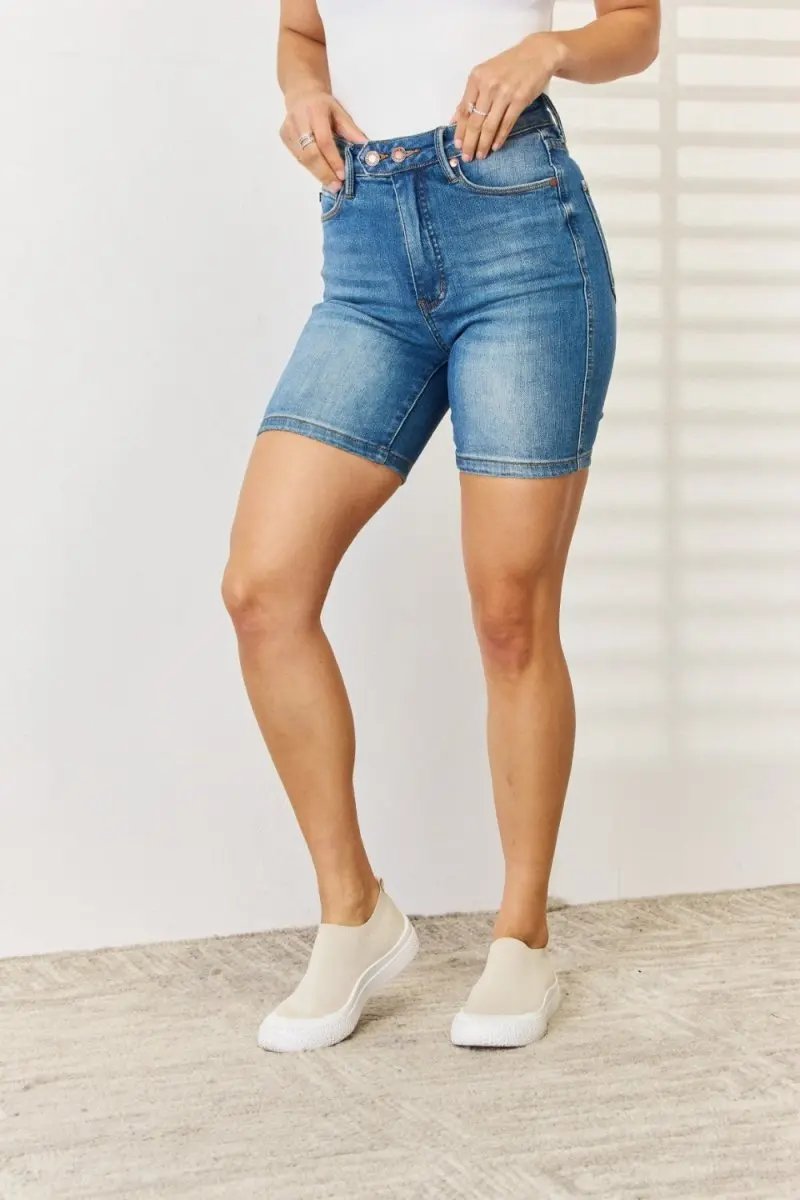 Trendsi Judy Blue Denim Shorts Women's Everyday Tummy Control Jean Shorts