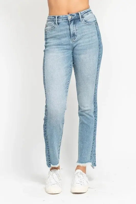 Trendsi Judy Blue Vintage Wash Plus Size Women's Jeans: Slim Fit & Side Panel Detail