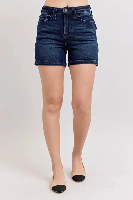 Trendsi Judy Blue Denim Shorts Women's Casual High Waist Flap Pocket Jeans