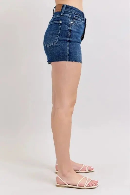 Trendsi Judy Blue Denim Shorts Women's Everyday High Waist Criss-Cross Shorts