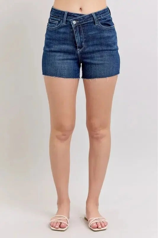 Trendsi Judy Blue Denim Shorts Women's Everyday High Waist Criss-Cross Shorts
