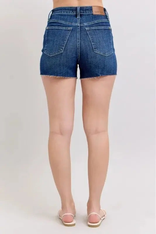 Trendsi Judy Blue Denim Shorts Women's Everyday High Waist Criss-Cross Shorts