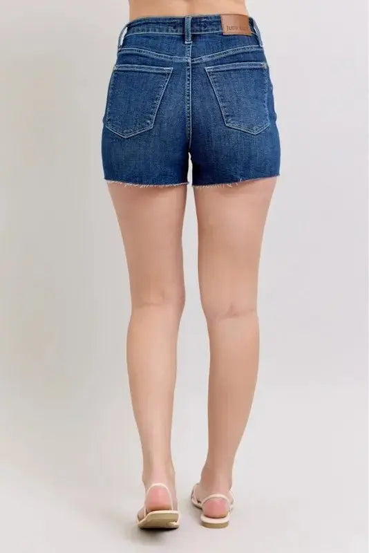 Trendsi Judy Blue Denim Shorts Women's Everyday High Waist Criss-Cross Shorts