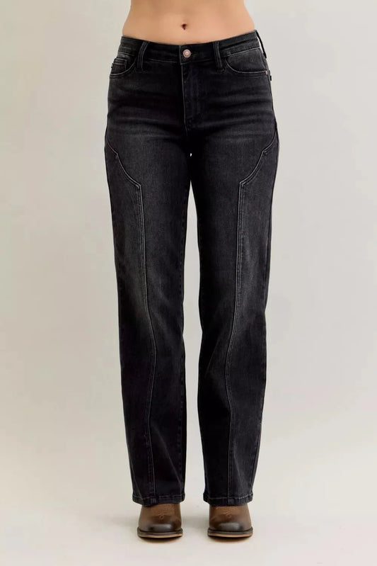 Judy Blue Mid Rise Straight Western Seam Detail Jeans