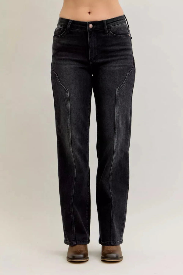 Judy Blue Mid Rise Straight Western Seam Detail Jeans