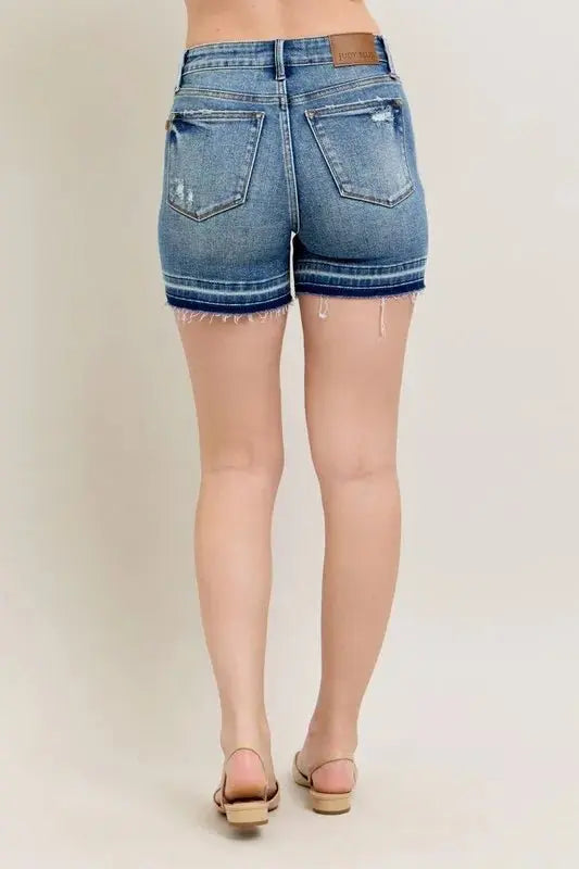 Trendsi Judy Blue Vintage Wash Women's Shorts Everyday Denim Shorts Tummy Control, Release Hem