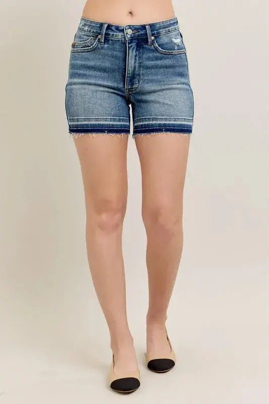 Trendsi Judy Blue Vintage Wash Women's Shorts Everyday Denim Shorts Tummy Control, Release Hem