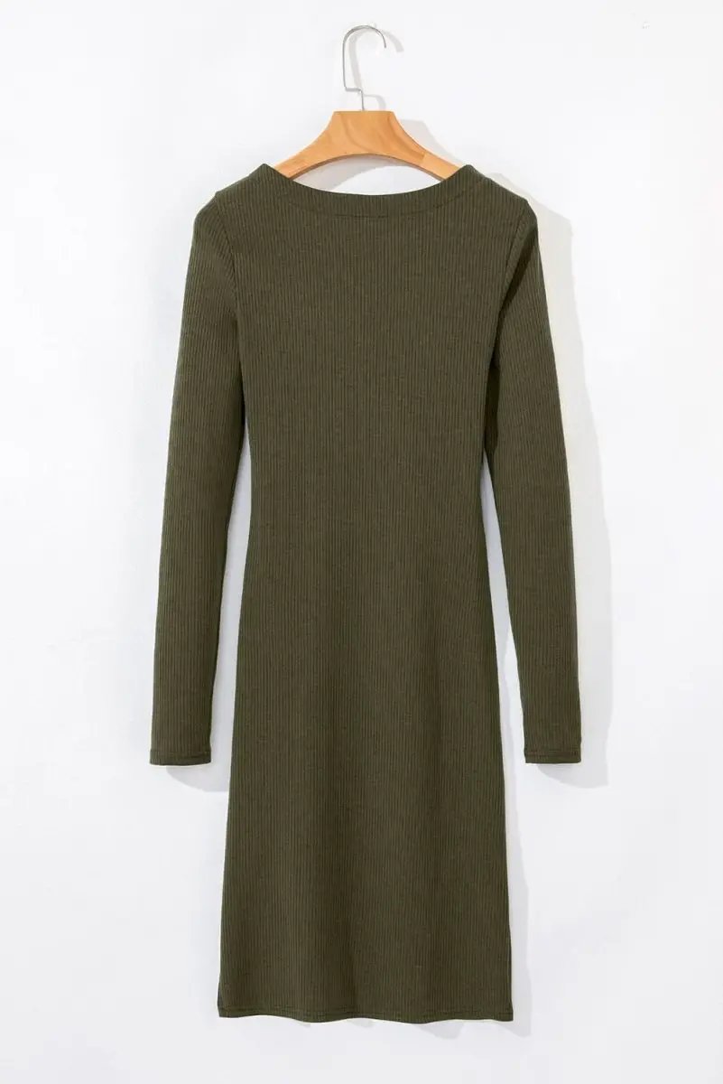 Love Salve Green Ribbed Mini Dress Women's Daily Bodycon Dress - Slim Fit, Ruched
