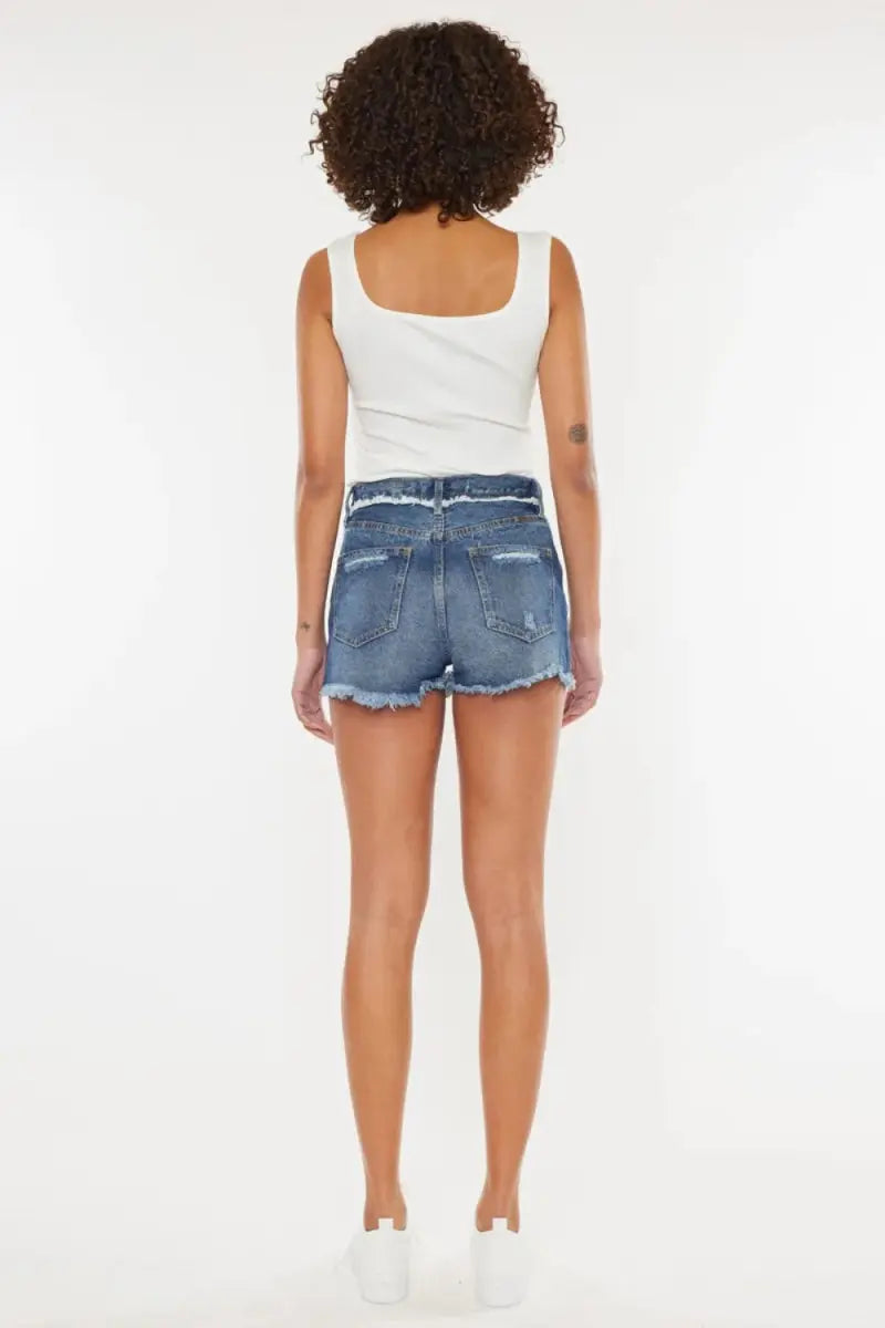 Women's Denim Shorts - Distressed Button Fly - Summer Casual