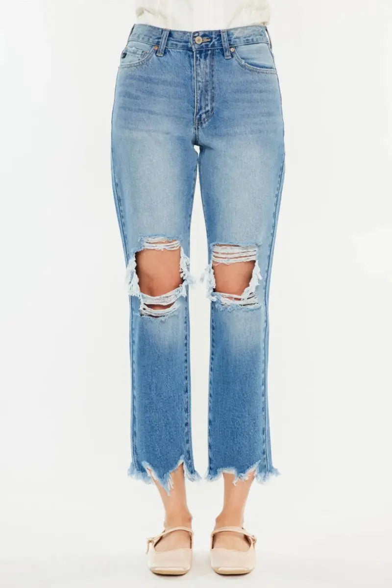 Trendsi Kancan Distressed Jeans Women's Casual Cropped Denim Frayed Hem