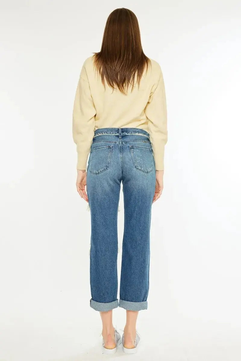 Women's Jeans - Distressed Mid Rise - Boyfriend Fit