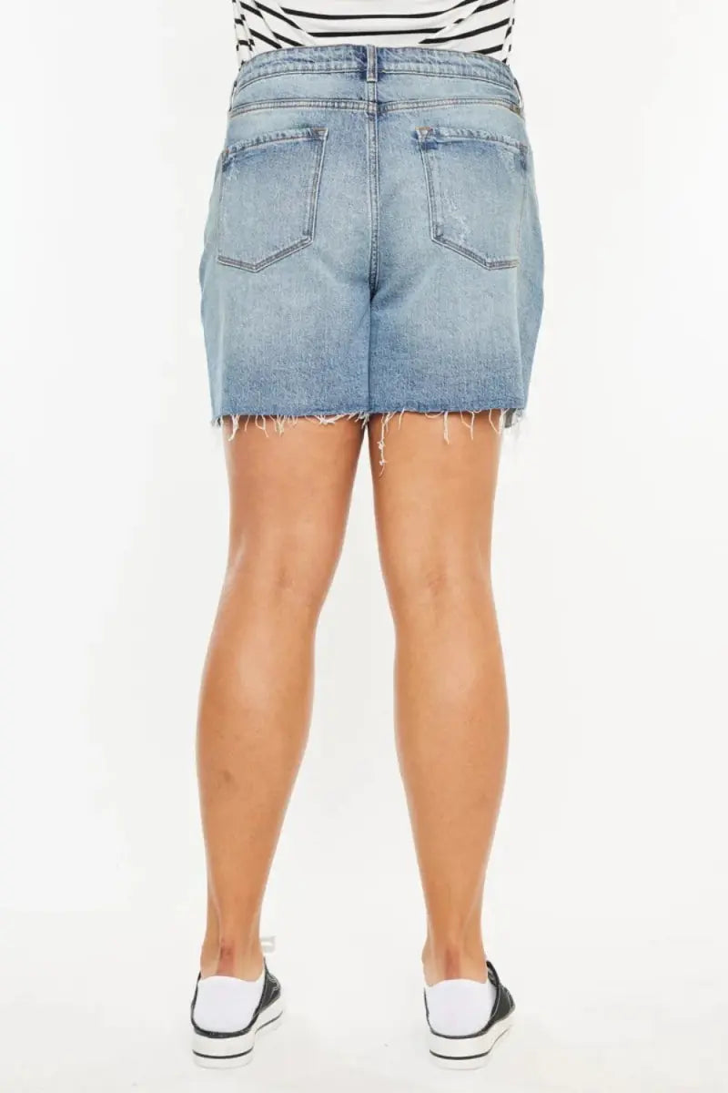 Denim Shorts - High Waist Raw Hem - Casual Women's