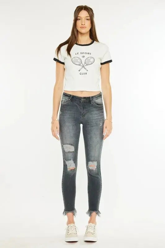 Jeans - Distressed High Rise - Skinny Ankle