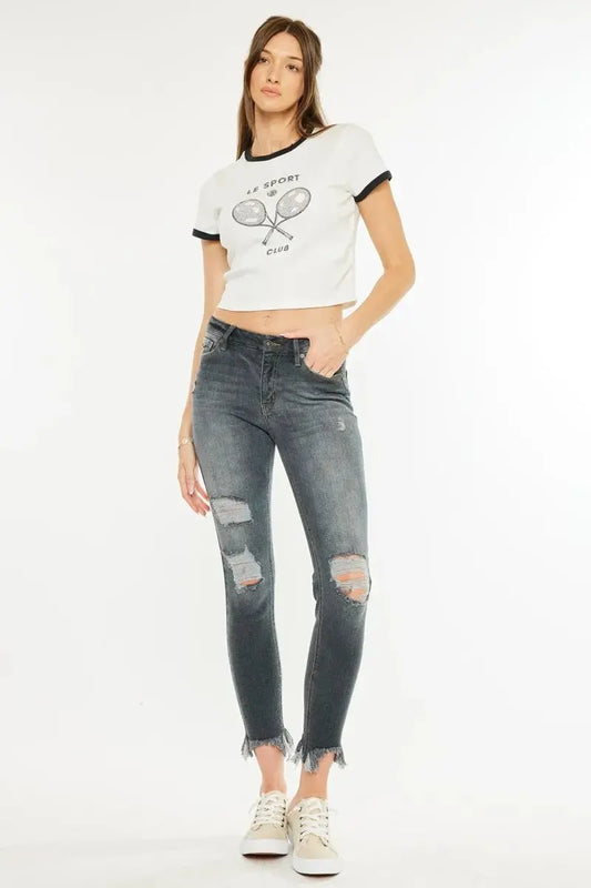 Jeans - Distressed High Rise - Skinny Ankle