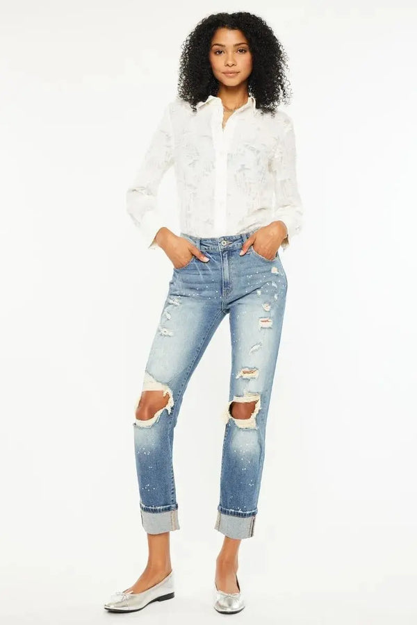 Trendsi Kancan High Rise Distressed Jeans Women's Casual Boyfriend Fit Denim - Comfy & Stylish