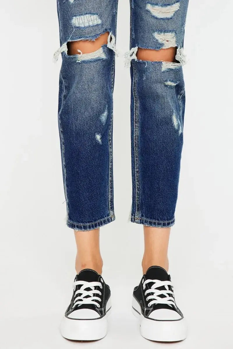 Trendsi Kancan High Rise Distressed Jeans Women's Casual Denim Mom Fit Jeans USA Shipped