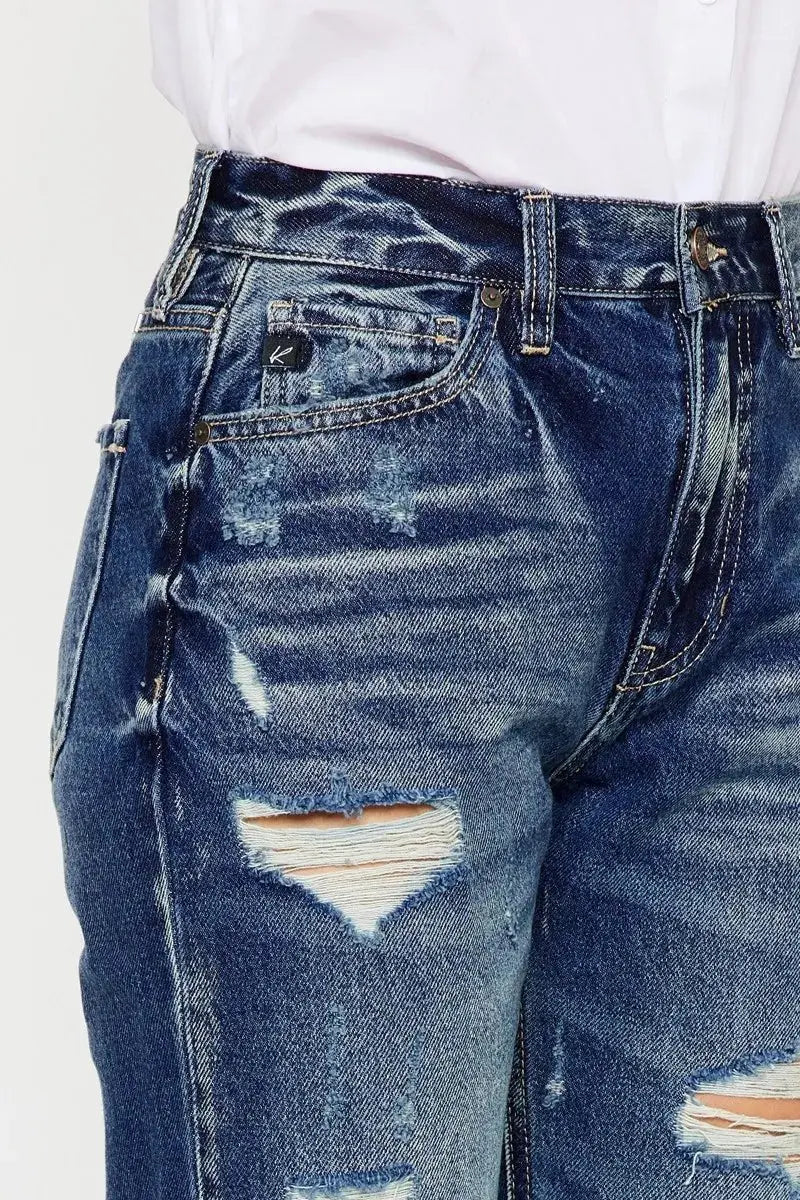 Trendsi Kancan High Rise Distressed Jeans Women's Casual Denim Mom Fit Jeans USA Shipped