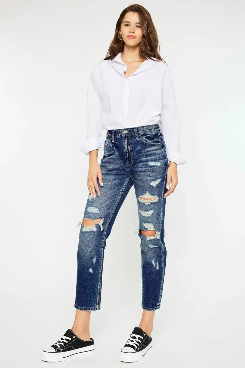 Trendsi Kancan High Rise Distressed Jeans Women's Casual Denim Mom Fit Jeans USA Shipped