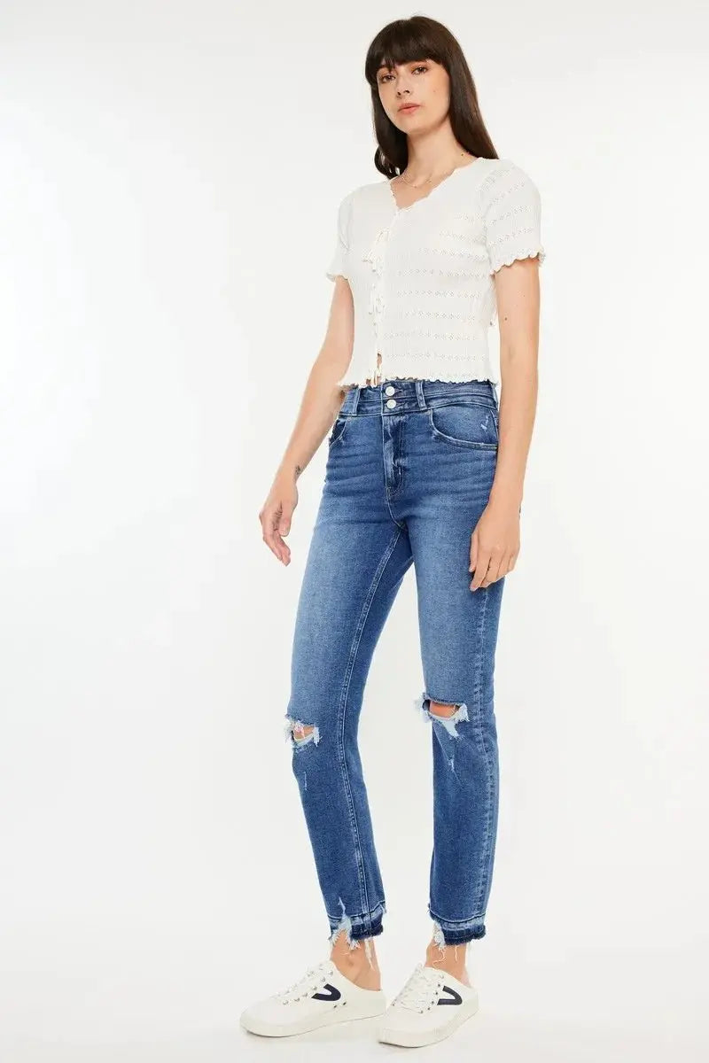 Jeans - Distressed High Rise - Slim Straight