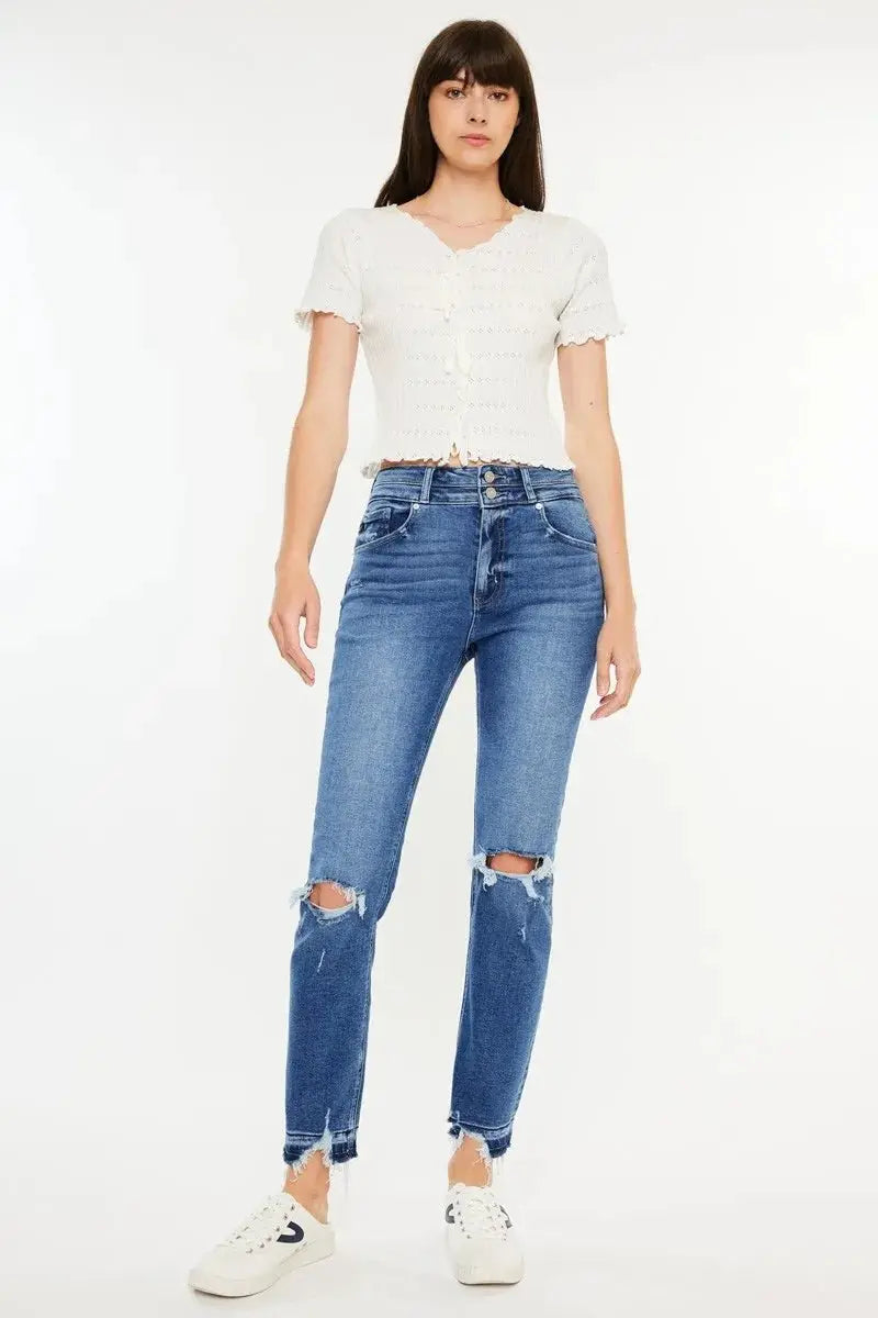 Jeans - Distressed High Rise - Slim Straight