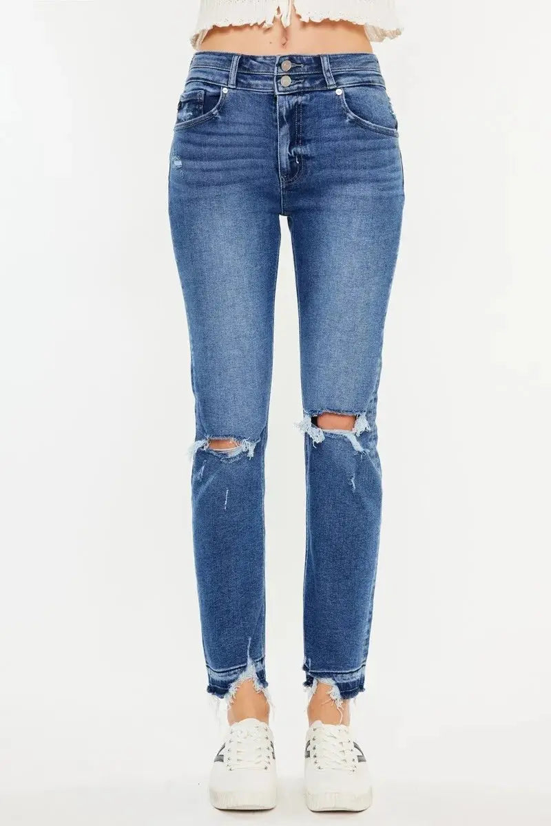 Jeans - Distressed High Rise - Slim Straight