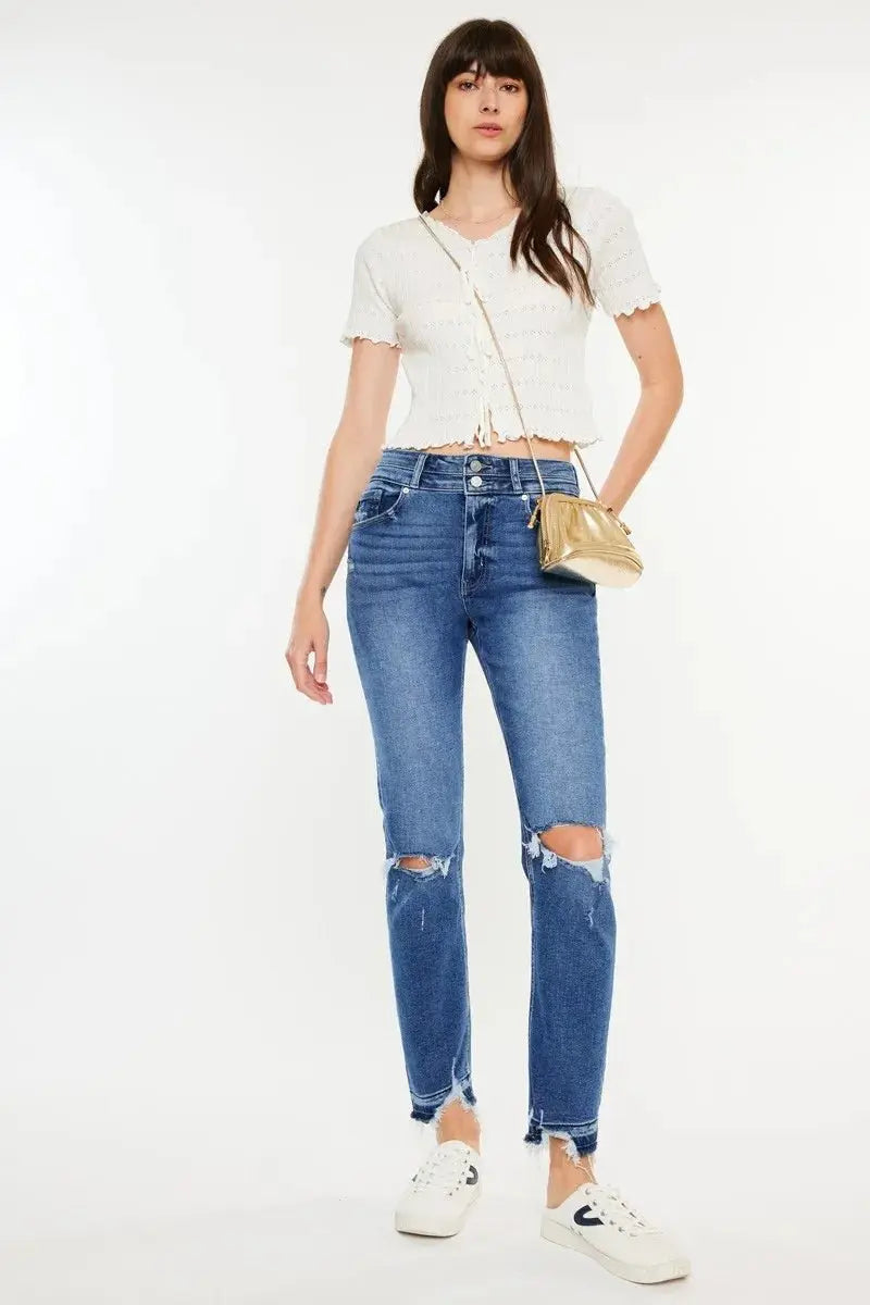 Jeans - Distressed High Rise - Slim Straight