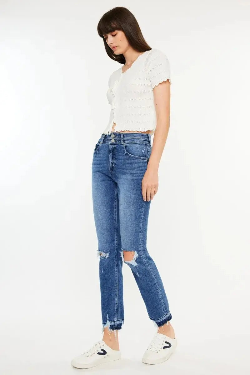 Jeans - Distressed High Rise - Slim Straight