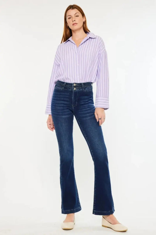 Flare Jeans - Double Waistband - High Rise