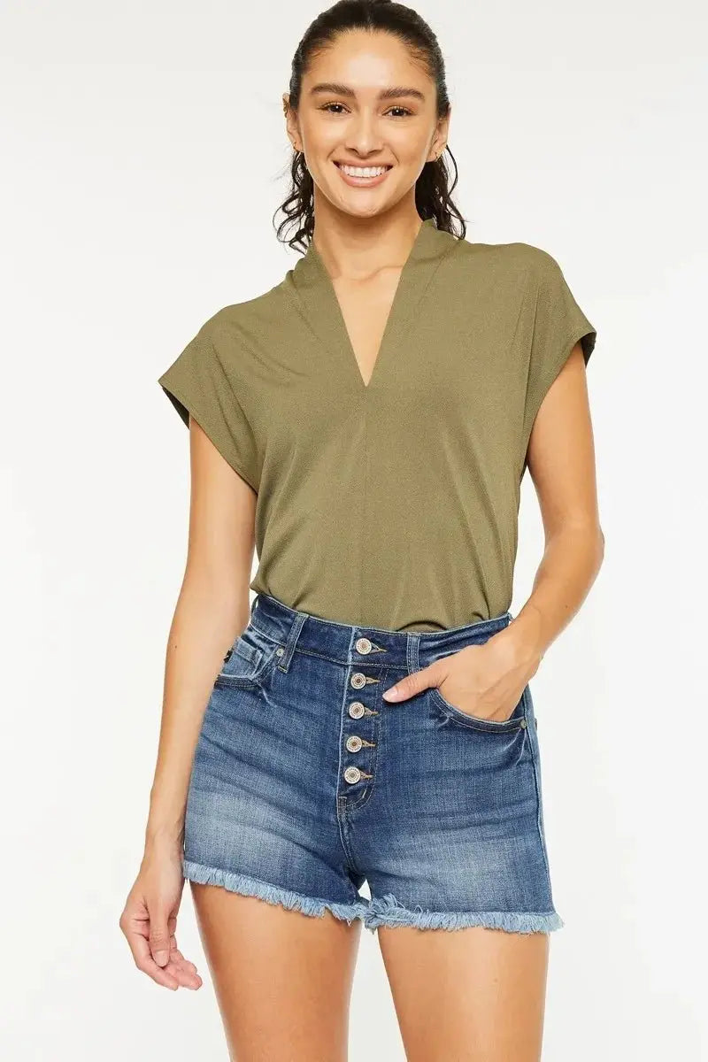 Denim Shorts - High Rise - Frayed Hem