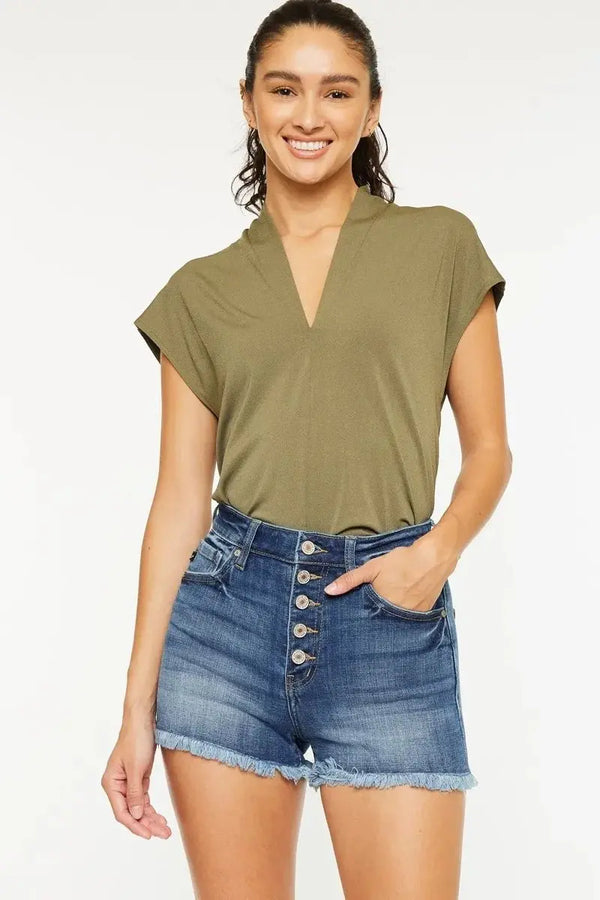 Denim Shorts - High Rise - Frayed Hem