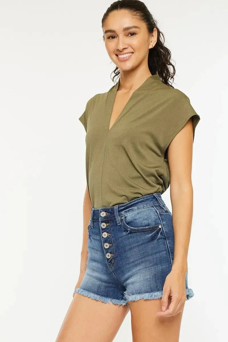 Denim Shorts - High Rise - Frayed Hem