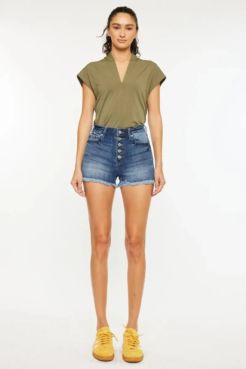 Denim Shorts - High Rise - Frayed Hem