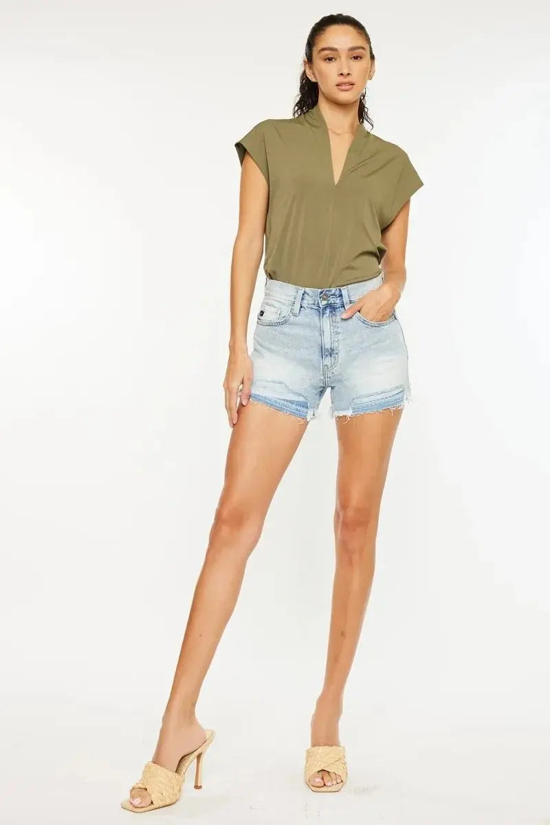 Women's Denim Shorts - High Rise Raw Hem - Casual Summer