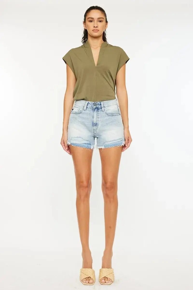 Women's Denim Shorts - High Rise Raw Hem - Casual Summer