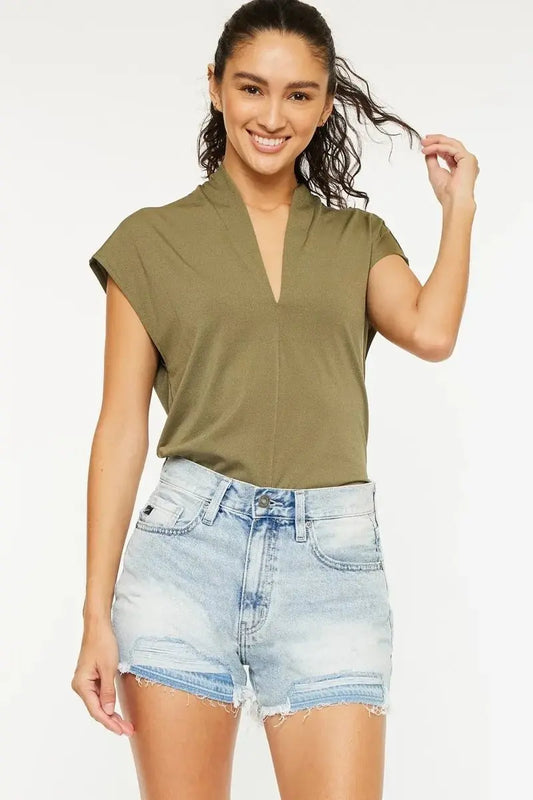 Women's Denim Shorts - High Rise Raw Hem - Casual Summer