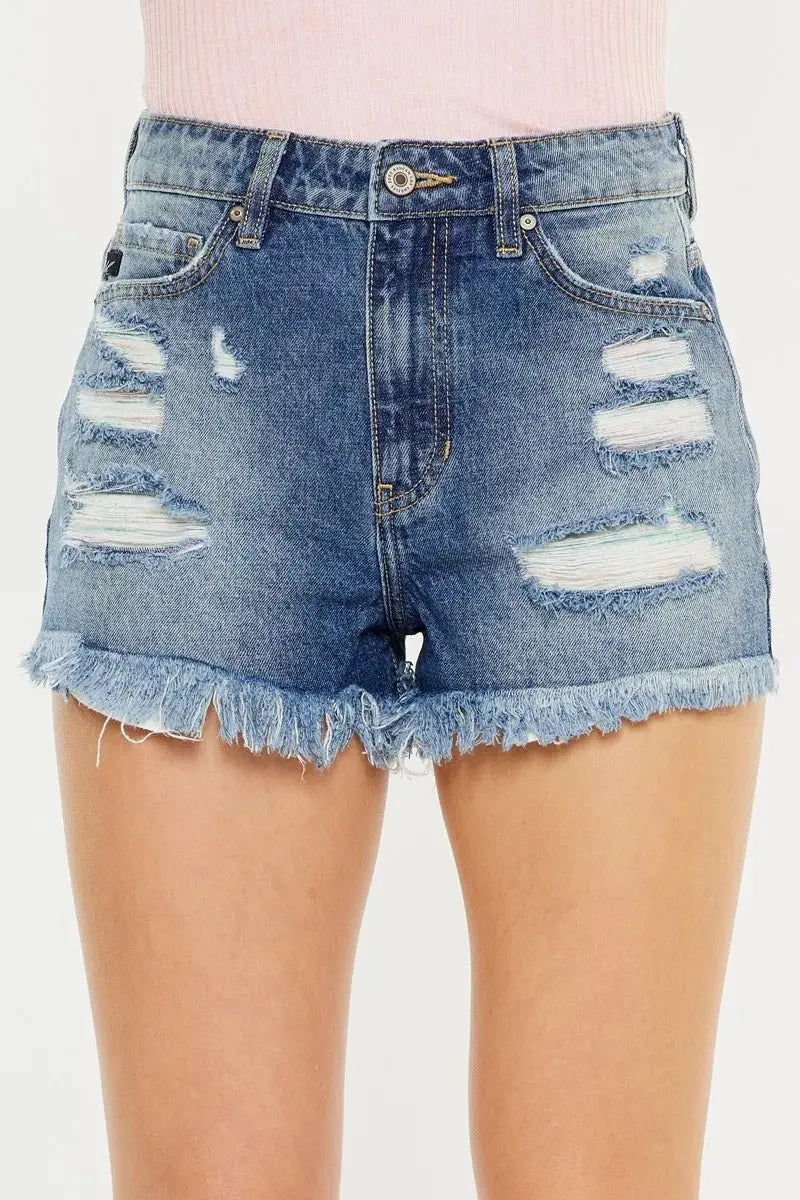 Trendsi Kancan Denim Shorts Women's High Rise Raw Hem Casual Shorts USA Shipped