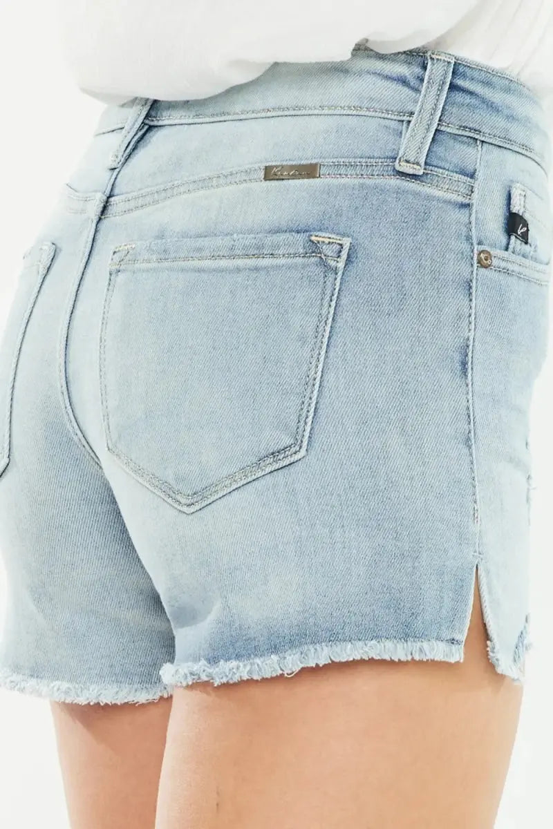 Denim Shorts - High Rise Side Slit - Women's Casual Summer