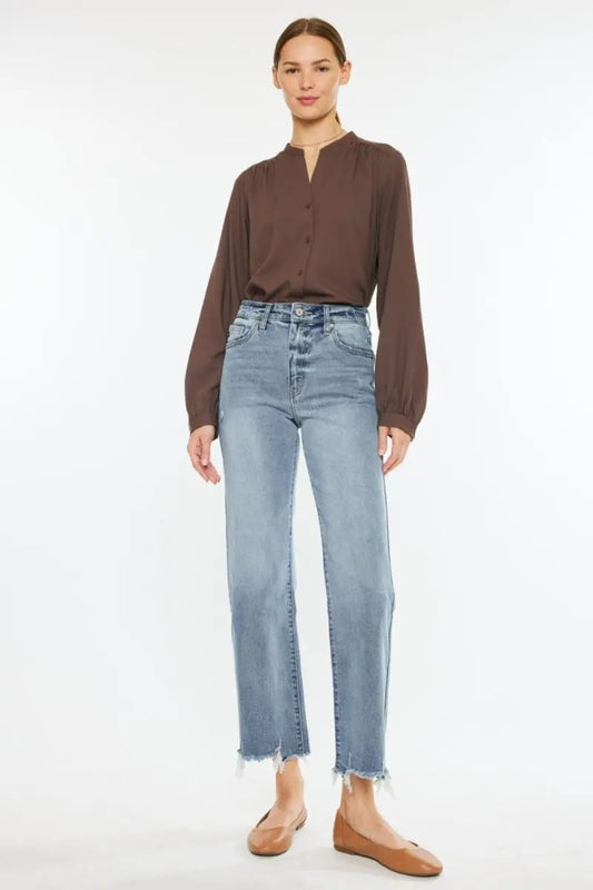 Trendsi Kancan Light Wash Jeans Women's High Rise Slim Wide Leg Denim - Flattering Fit