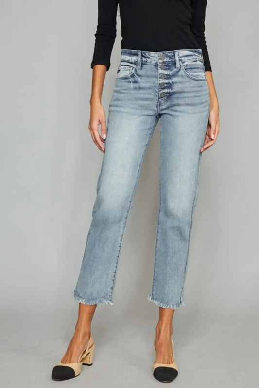 Trendsi Kancan Jeans + High Waist + Everyday Wear + Cropped Jeans + Raw Hem