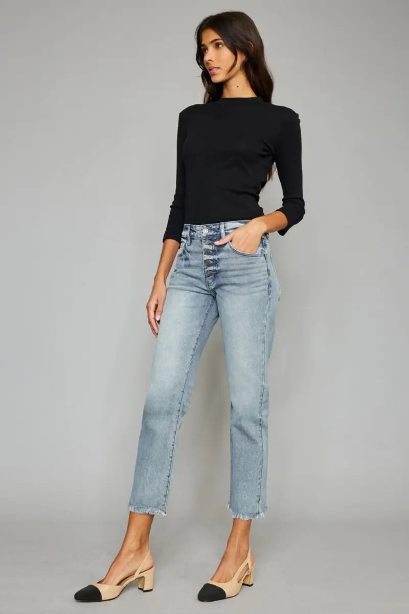 Trendsi Kancan Jeans + High Waist + Everyday Wear + Cropped Jeans + Raw Hem
