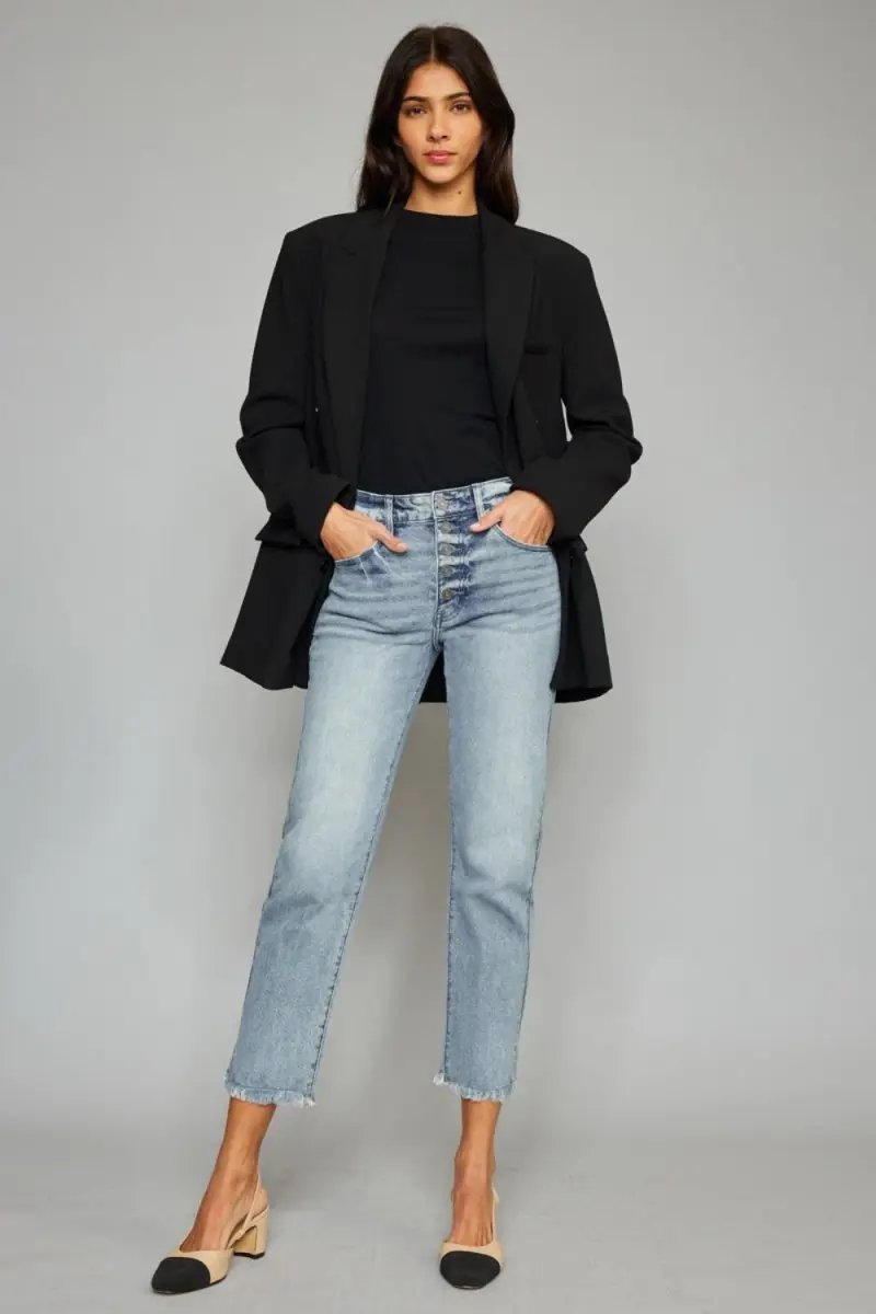 Trendsi Kancan Jeans + High Waist + Everyday Wear + Cropped Jeans + Raw Hem