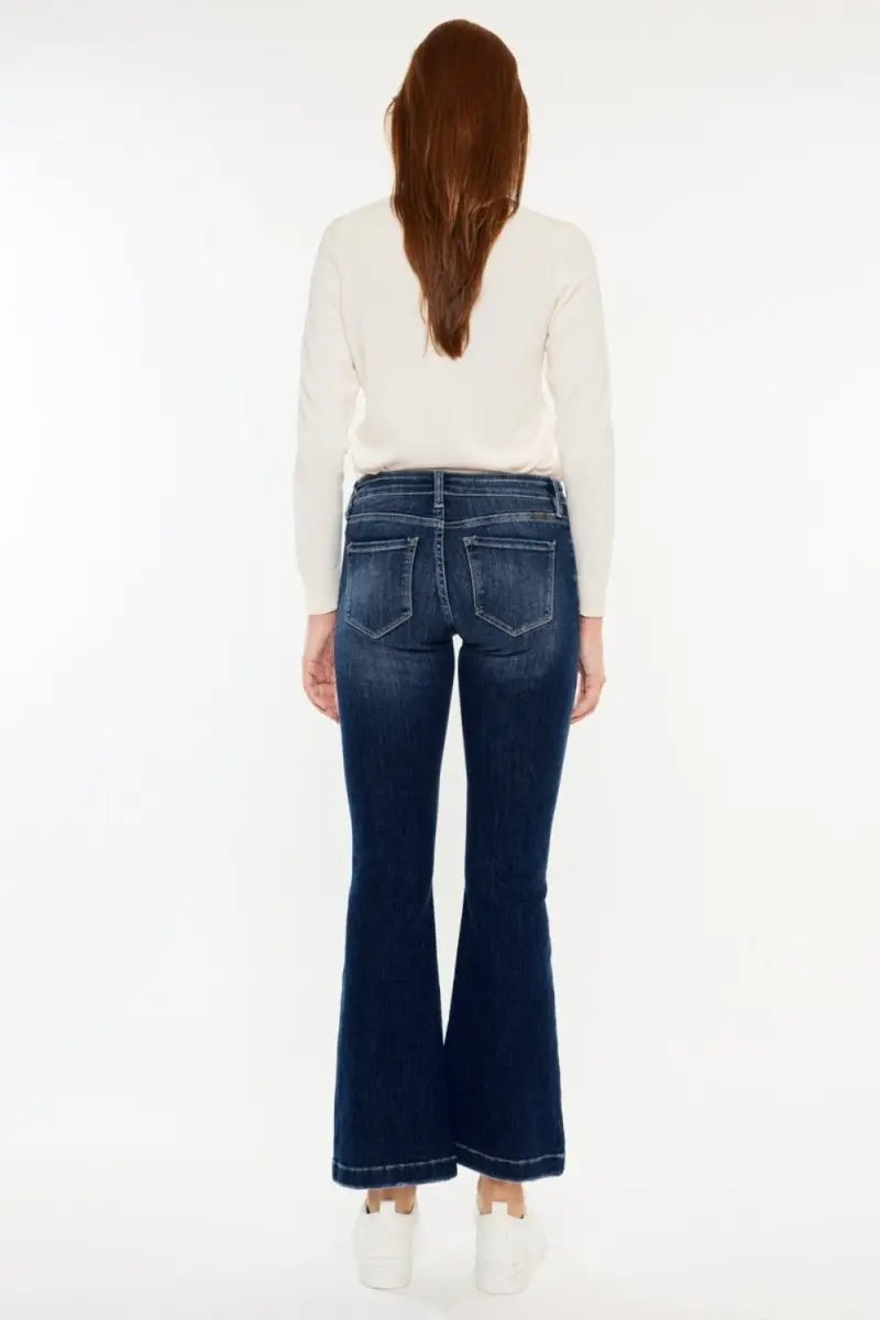 Trendsi Kancan Mid Rise Jeans + Everyday Wear + Flare Jeans + Button Fly + Comfy Fit