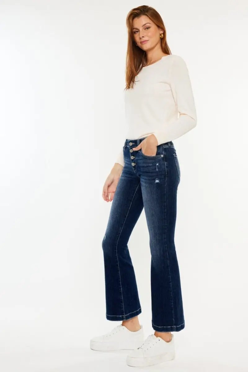 Trendsi Kancan Mid Rise Jeans + Everyday Wear + Flare Jeans + Button Fly + Comfy Fit